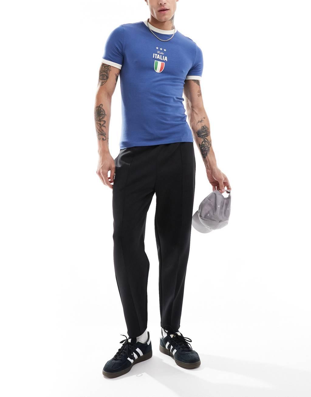ASOS DESIGN muscle fit football T-shirt with Italia print Product Image