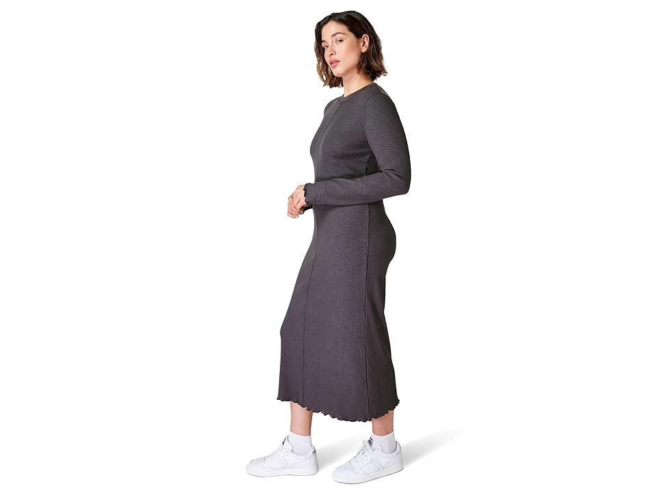 Sweaty Betty Ribbed Long Sleeve Midi Dress (Urban Grey) Women's Dress Product Image