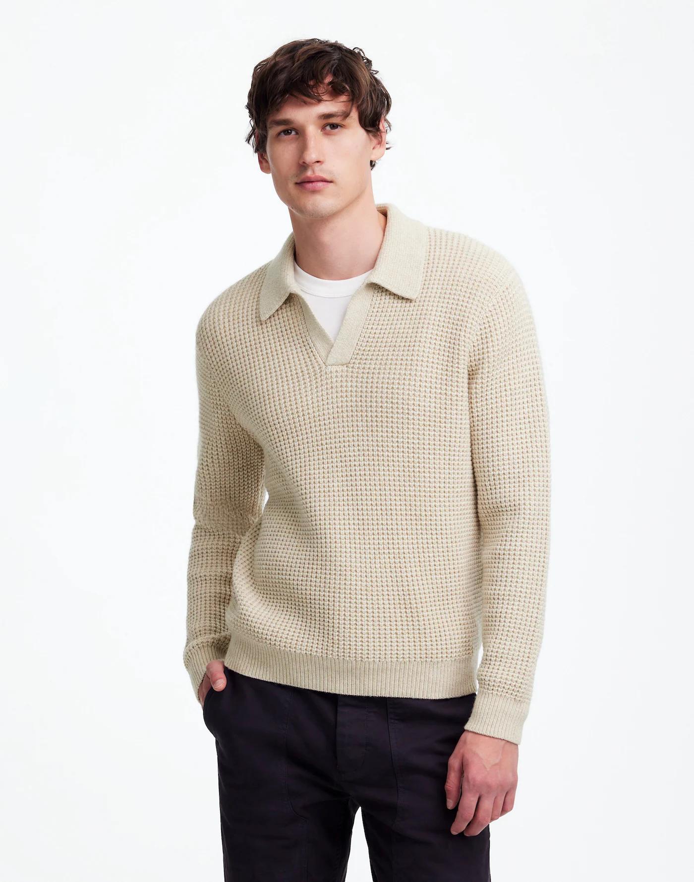 Johnny-Collar Sweater Polo Shirt in Waffle Knit Product Image