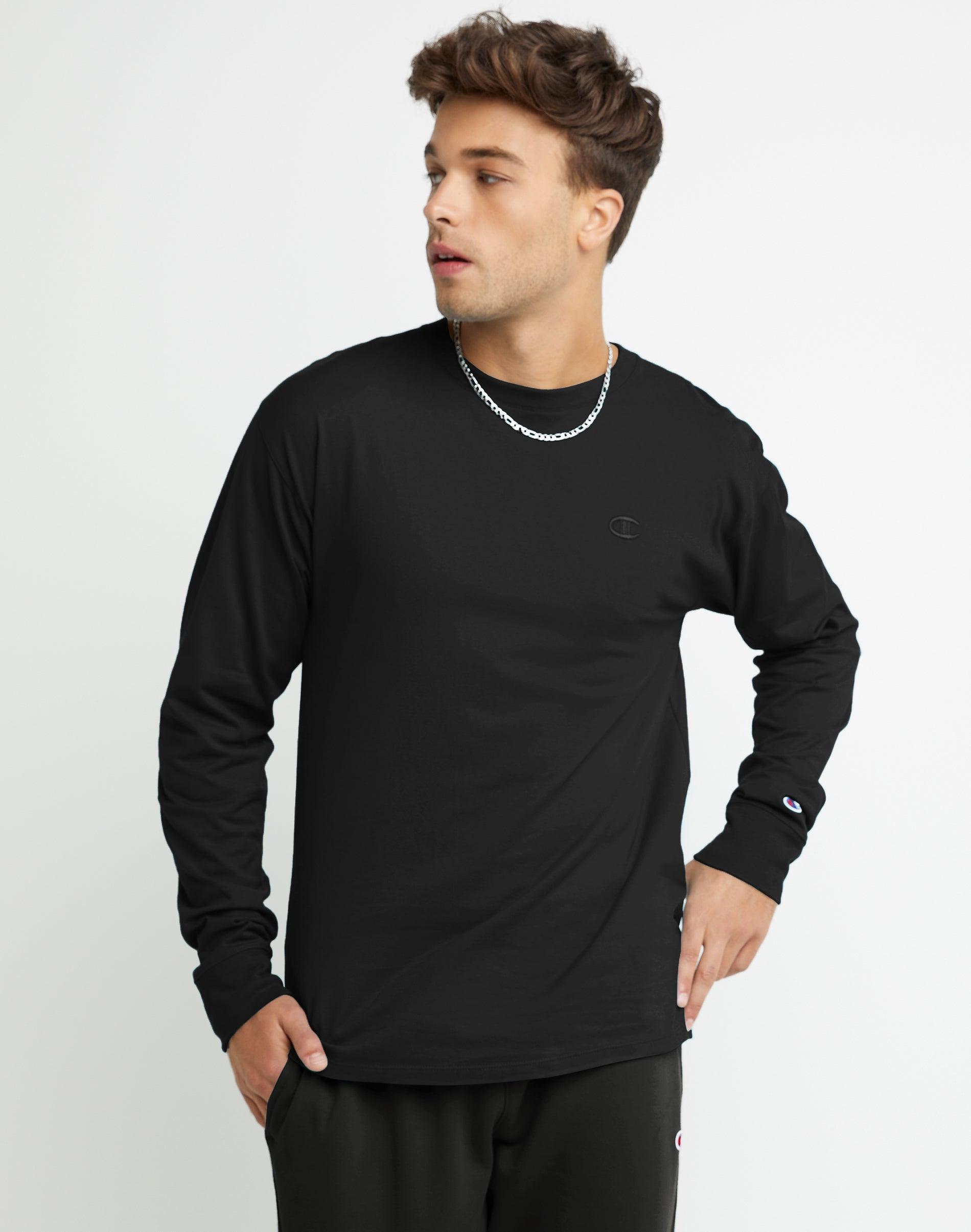 Mens Champion Classic Long Sleeve T-Shirt, Embroidered C Logo Black XS Product Image