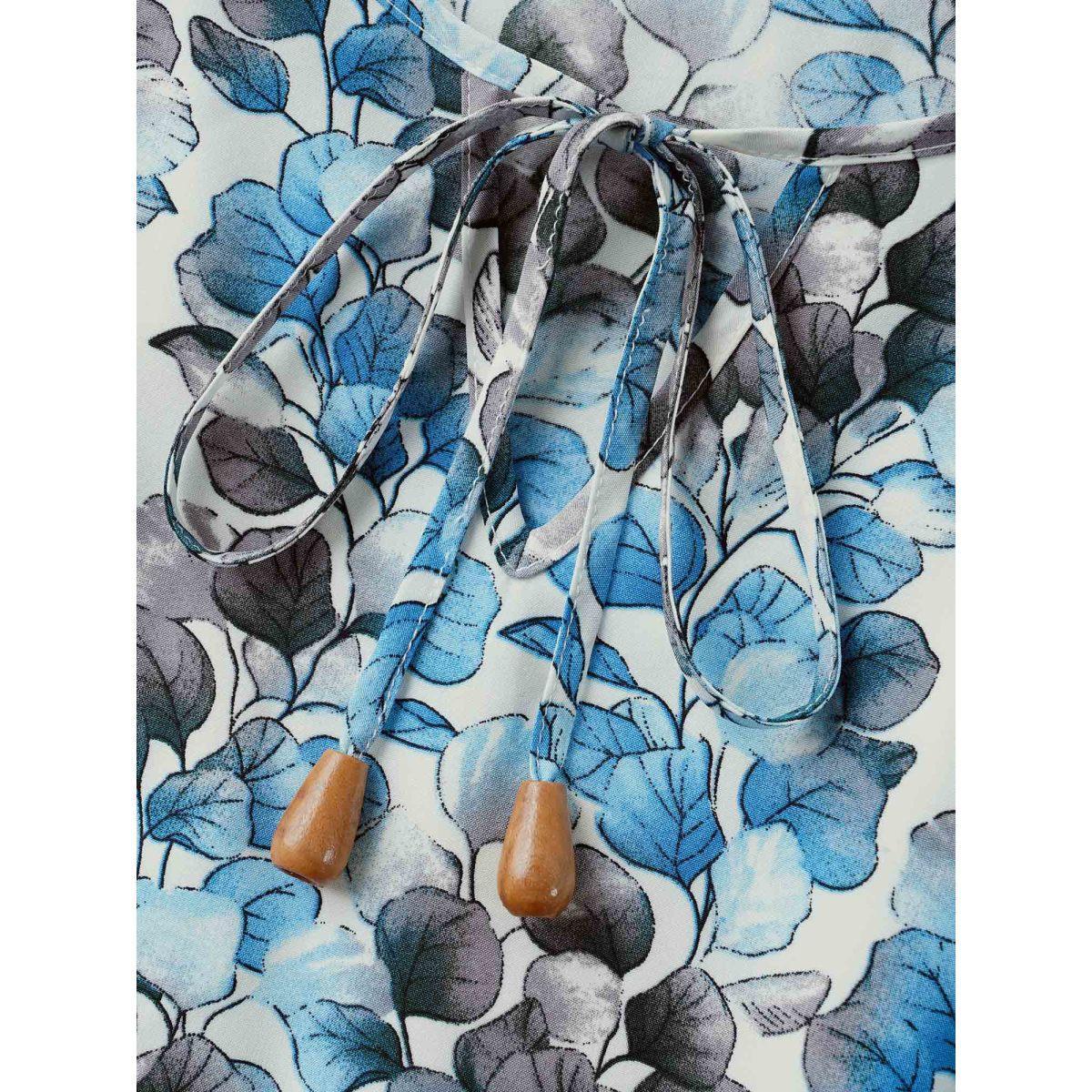 Plus Size Petal Print Layered Sleeve Pockets Midi Dress Mediumblue Women Notched collar Short sleeve Curvy BloomChic 26/4X Product Image