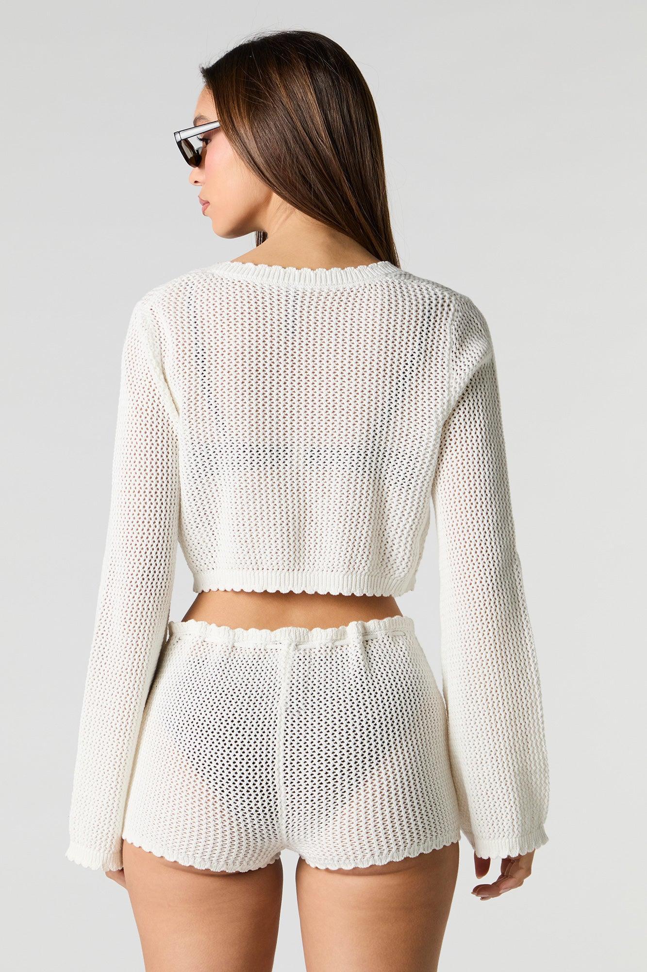 Knit Tie Front Cropped Cover Up Female Product Image