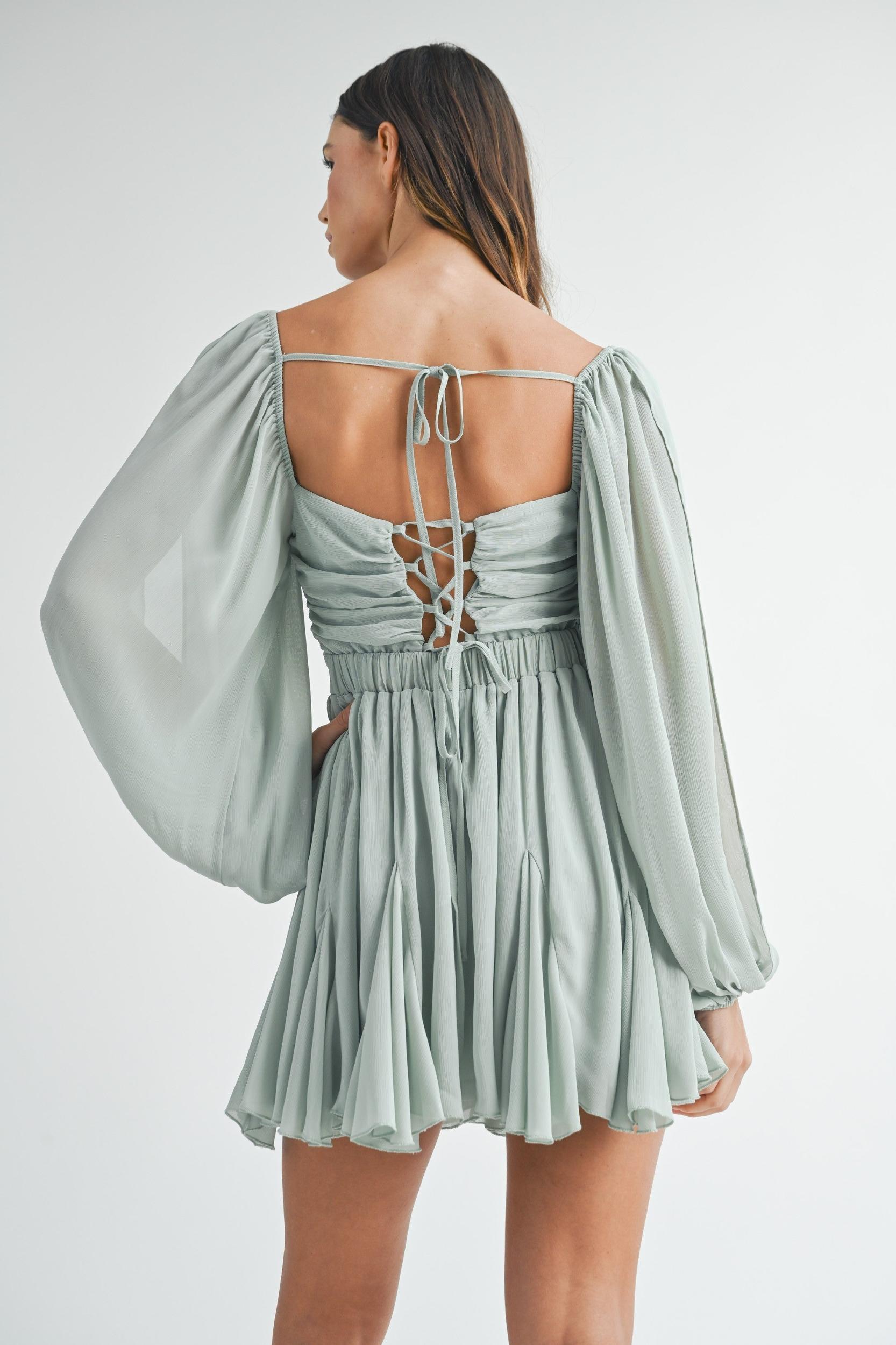 Back Lace Up Ruffle Mini Dress Product Image