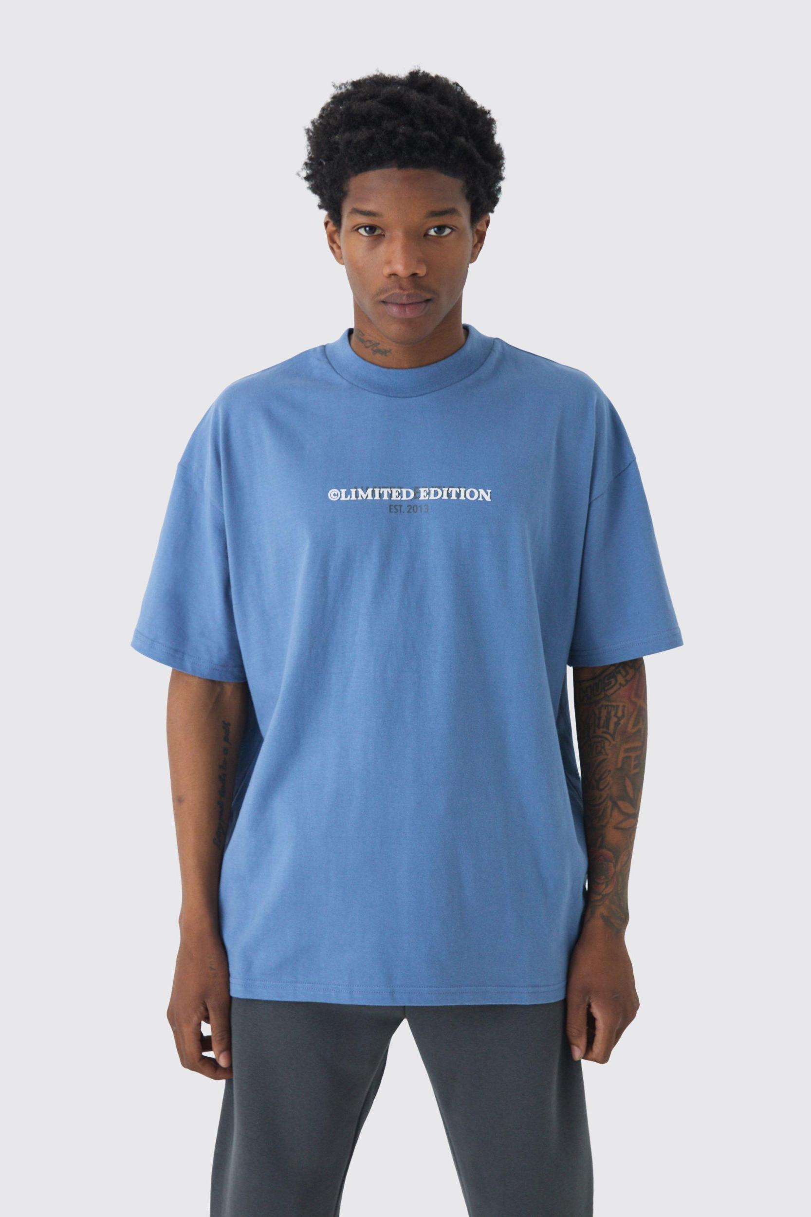 Mens Blue Oversized Limited Heavy T-shirt, Blue Product Image