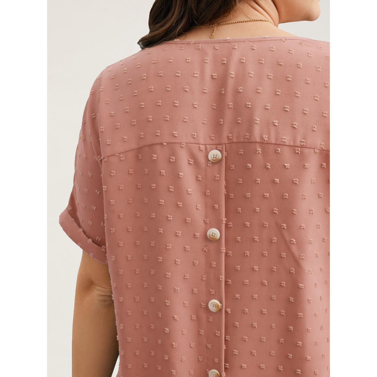 Plus Size Crepe Back-Button Textured V-Neck Shirt Women Elegant Short sleeve V-neck Everyday Blouses BloomChic 14-16/1X Product Image