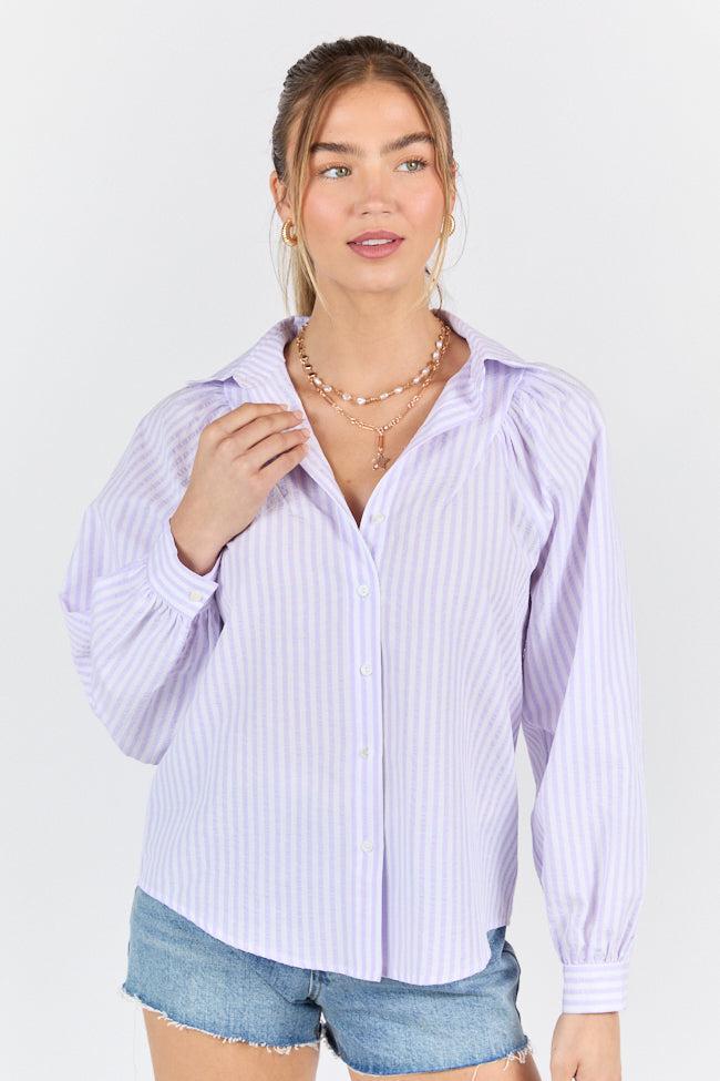 Here Lately Lilac Striped Button Down Top FINAL SALE Product Image