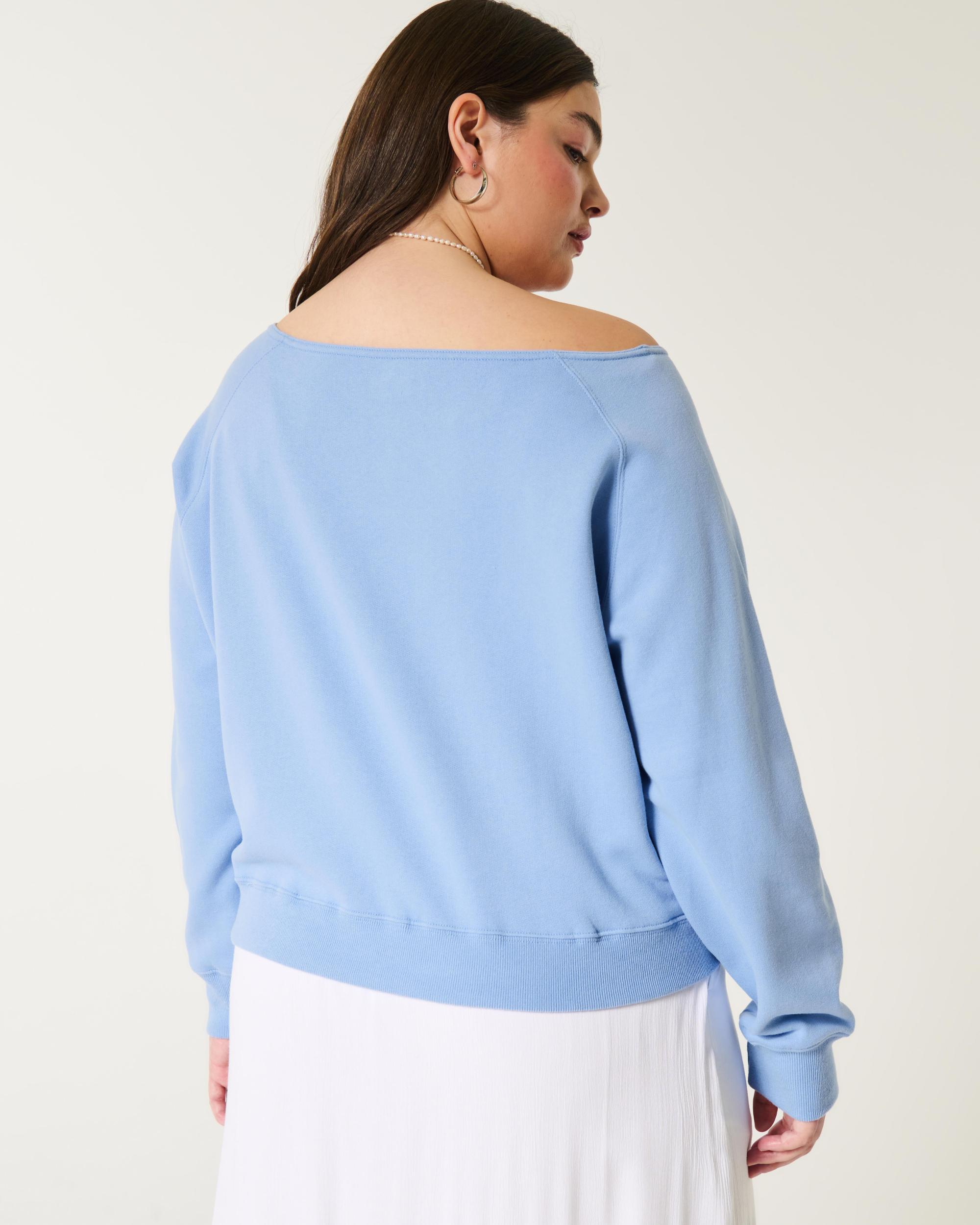 Easy Off-the-Shoulder Number Graphic Crew Sweatshirt Product Image