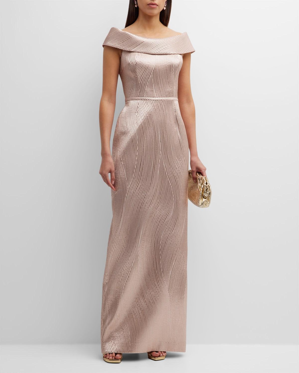 Womens Metallic Off-The-Shoulder Wavy Rib-Knit Gown Product Image