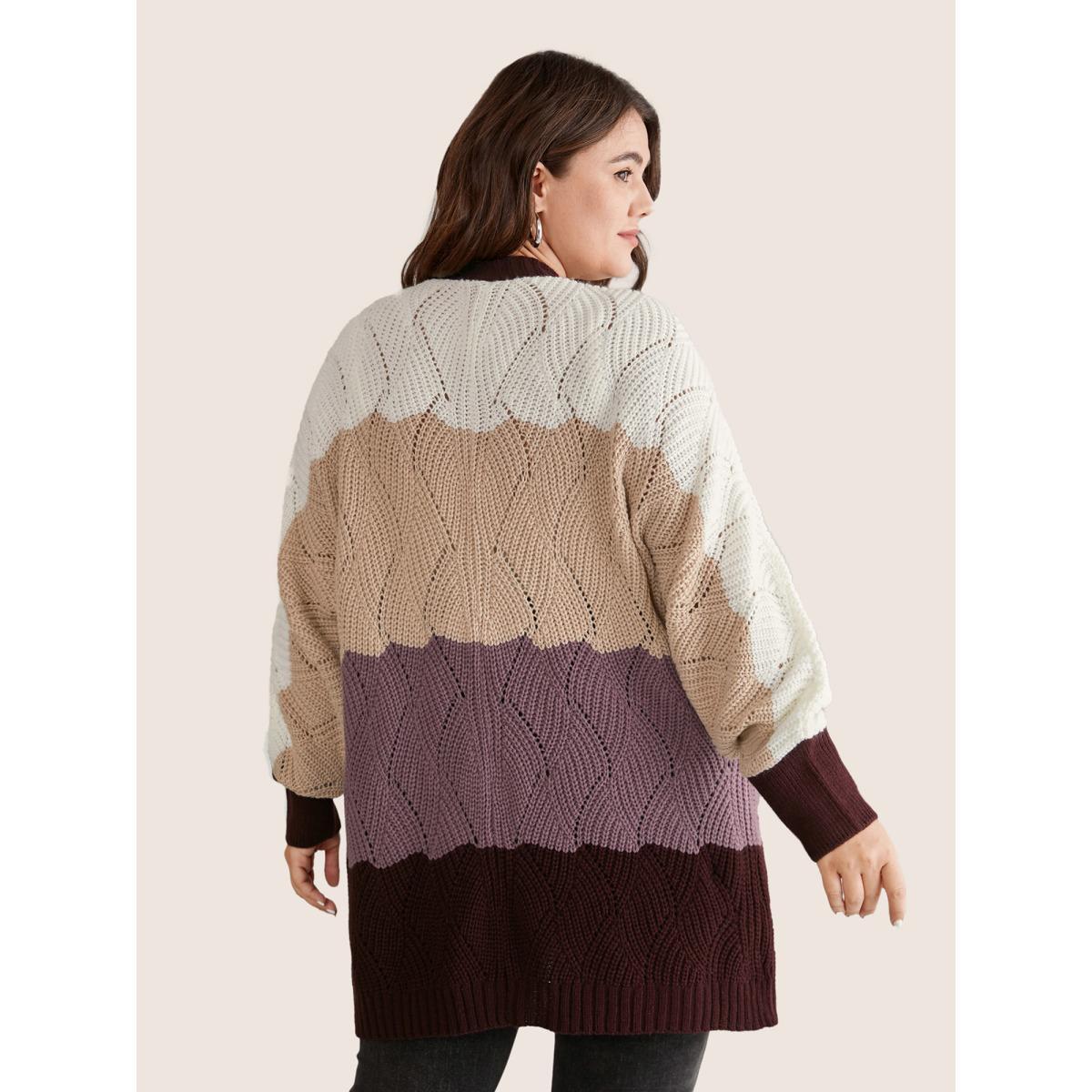 Plus Size Colorblock Contrast Texture Dolman Sleeve Cardigan Burgundy Women Casual Long Sleeve Everyday Cardigans BloomChic 22-24/3X Product Image