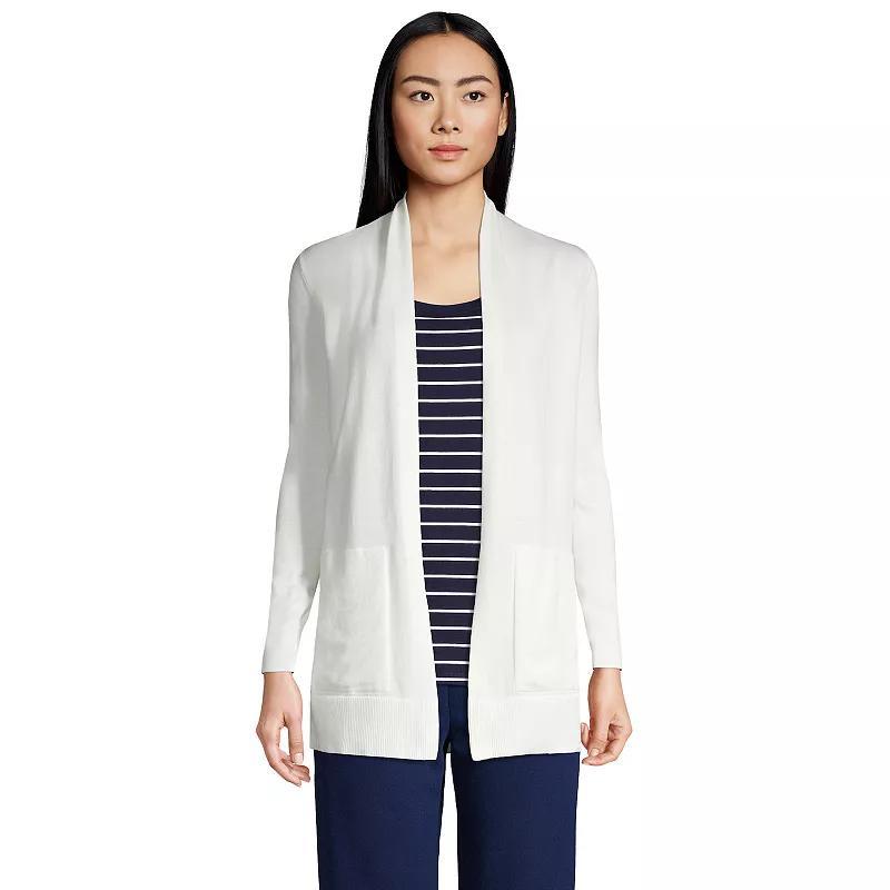 Women's Lands' End Open-Front Long Cardigan Sweater, Size: XS, Ivory Product Image