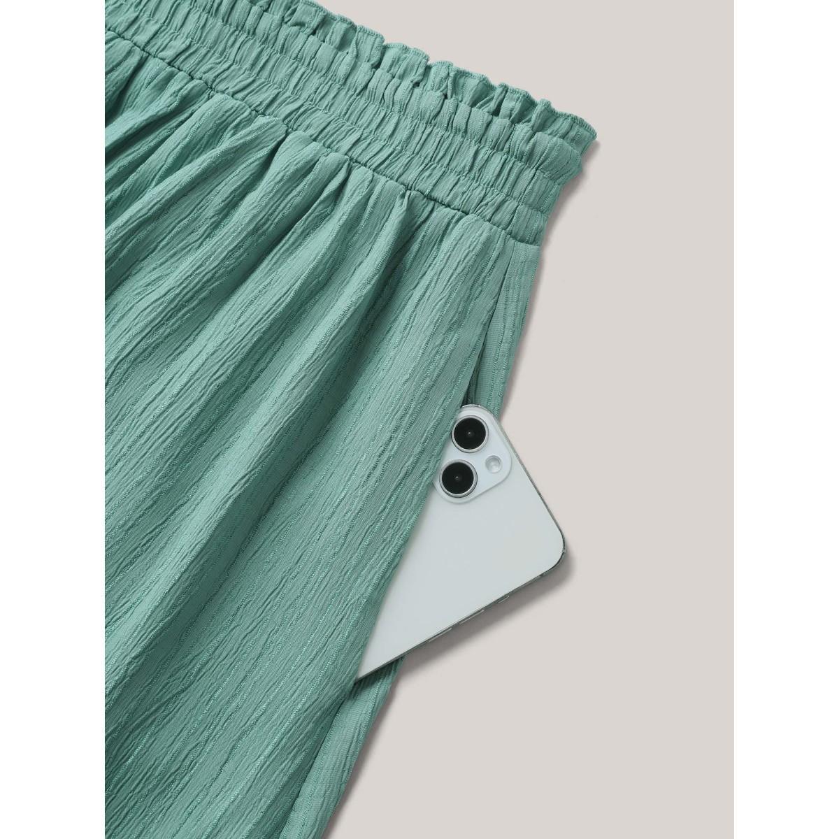 Plus Size Smocked Waist Textured Pleated Midi Skirt Women Mint Elegant Texture Bodycon Low stretch Side seam pocket Everyday Skirts BloomChic 22-24/3X Product Image
