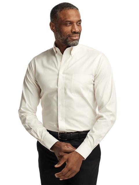 Non-Iron Cotton Pinpoint Solid Button Down Collar Dress Shirt - Ecru Product Image