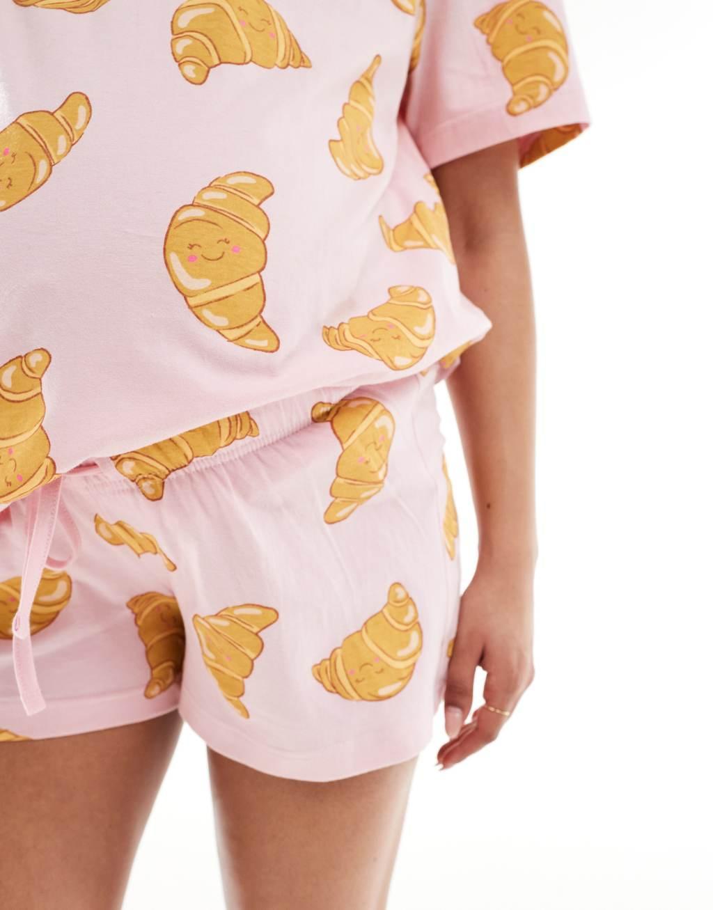ASOS DESIGN Maternity croissant oversized tee & short pajama set in pink Product Image
