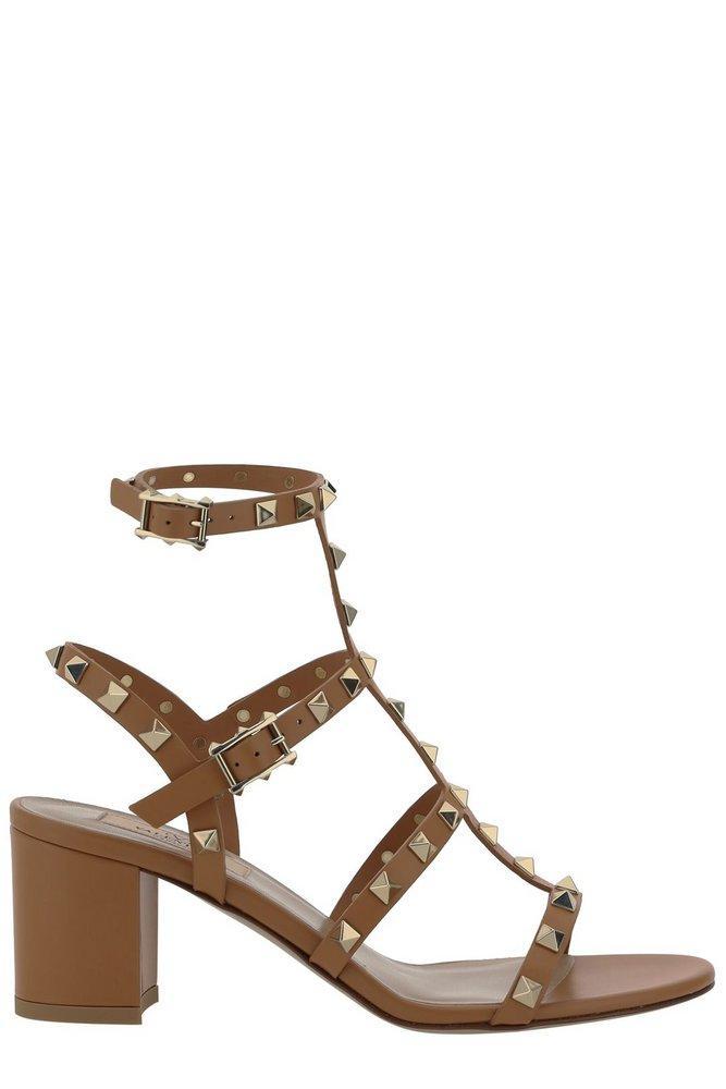 VALENTINO GARAVANI Rockstud Leather Sandals In Saddle Brown Product Image