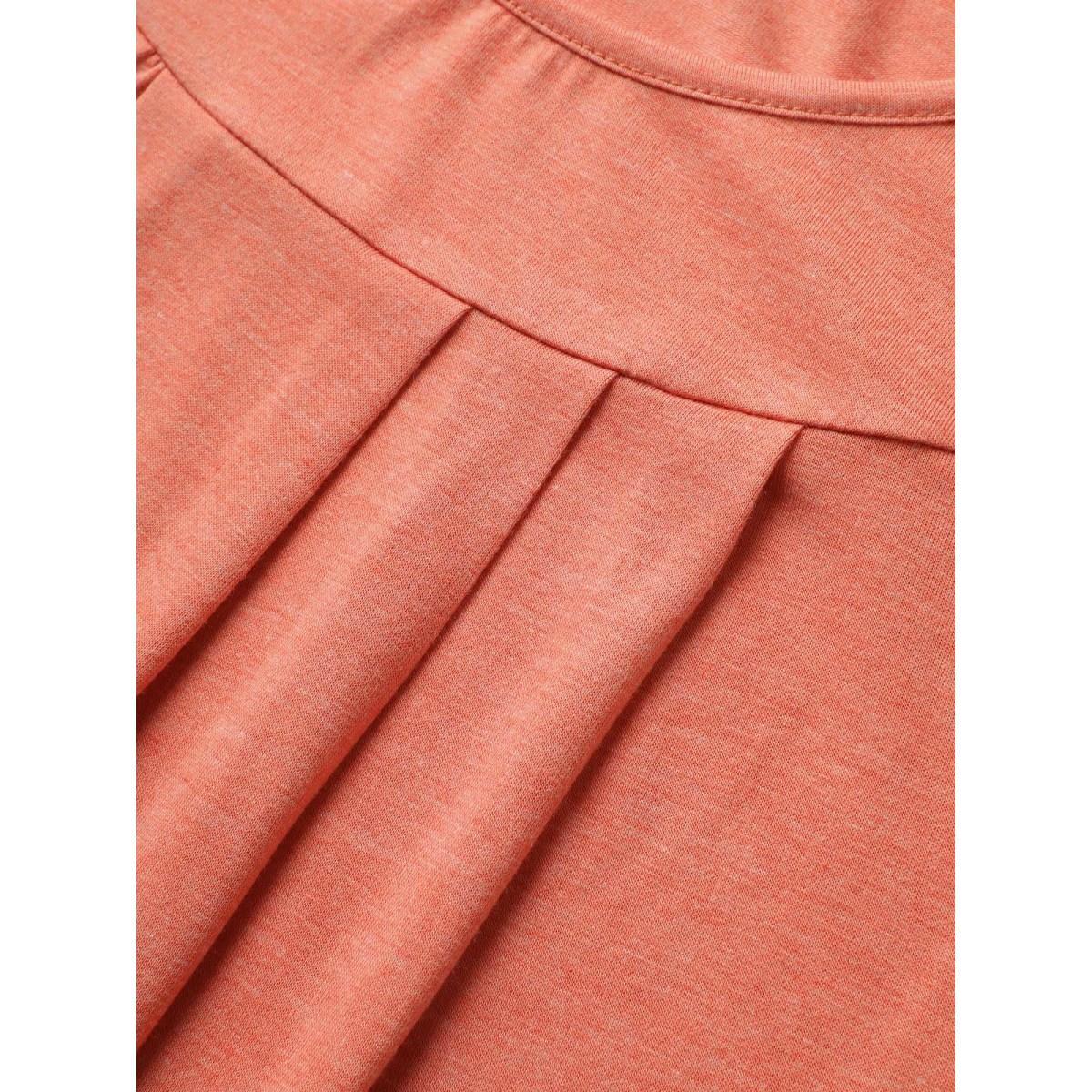 Plus Size Plain Round Neck Plicated Detail Tank Top Women Salmon Elegant Non U-neck Everyday Tank Tops Camis BloomChic 22-24/3X Product Image