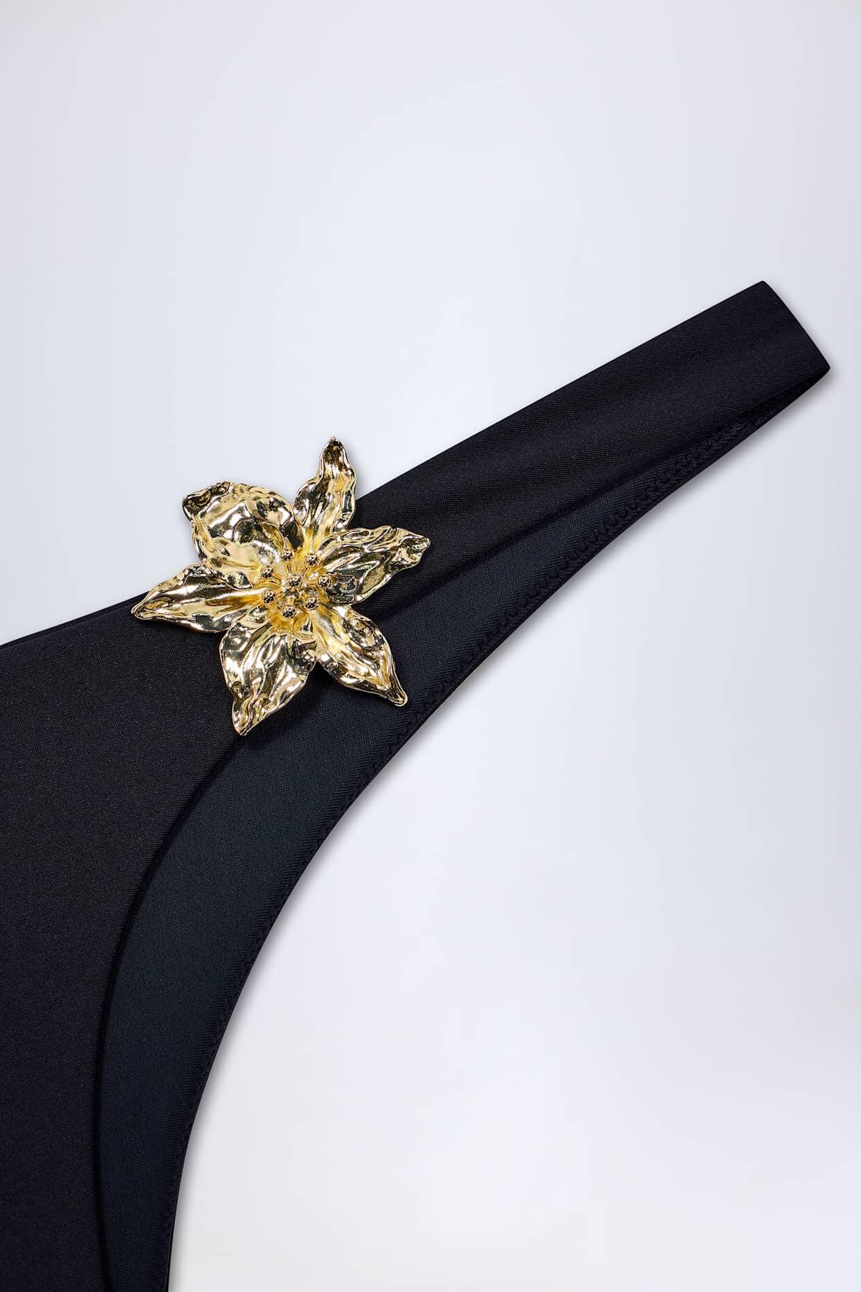 Hardware-Detail Cheeky Bikini Bottoms in Black Product Image