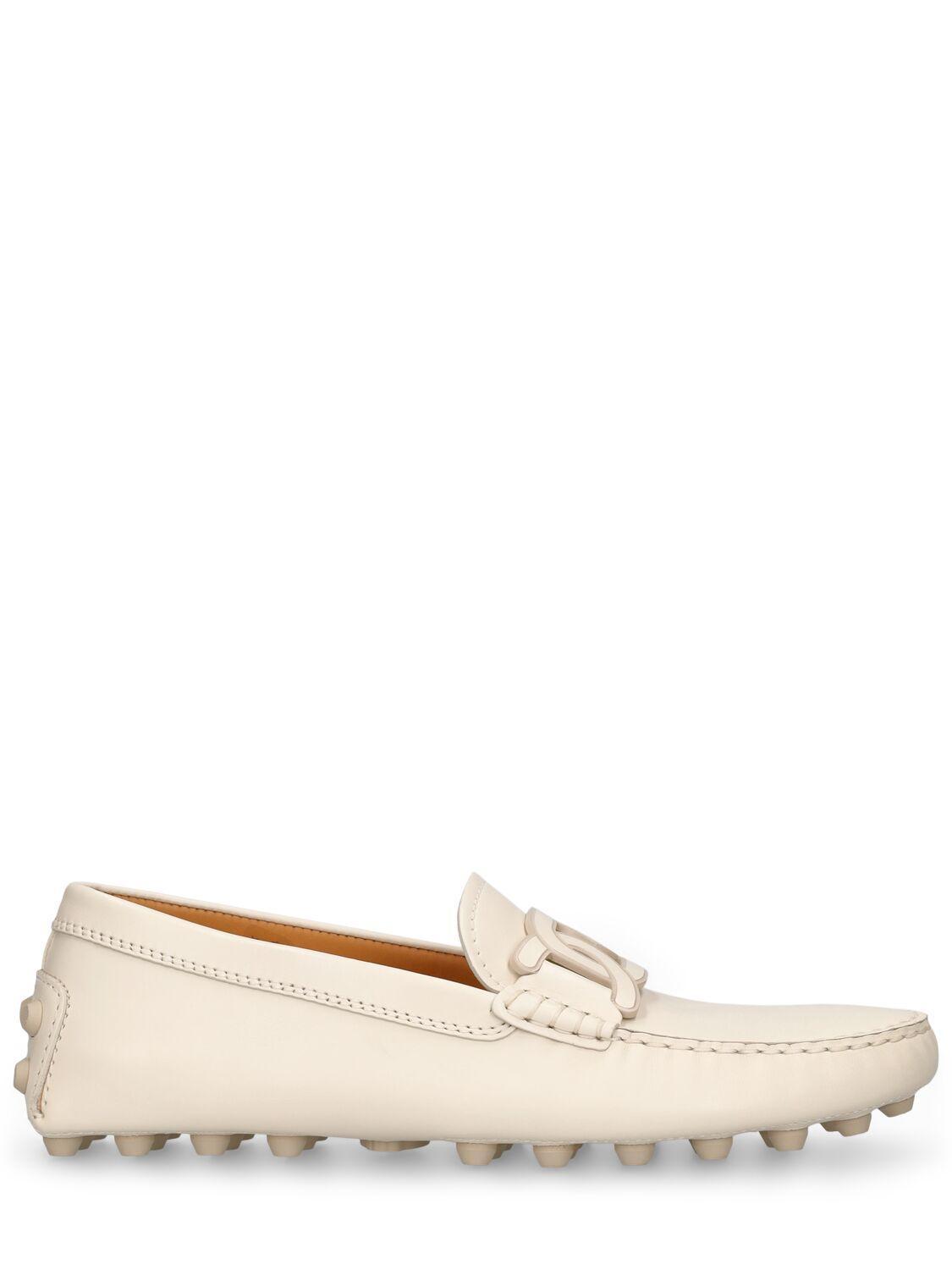 TOD'S 10mm Gommino Macro Leather Loafers In White Product Image