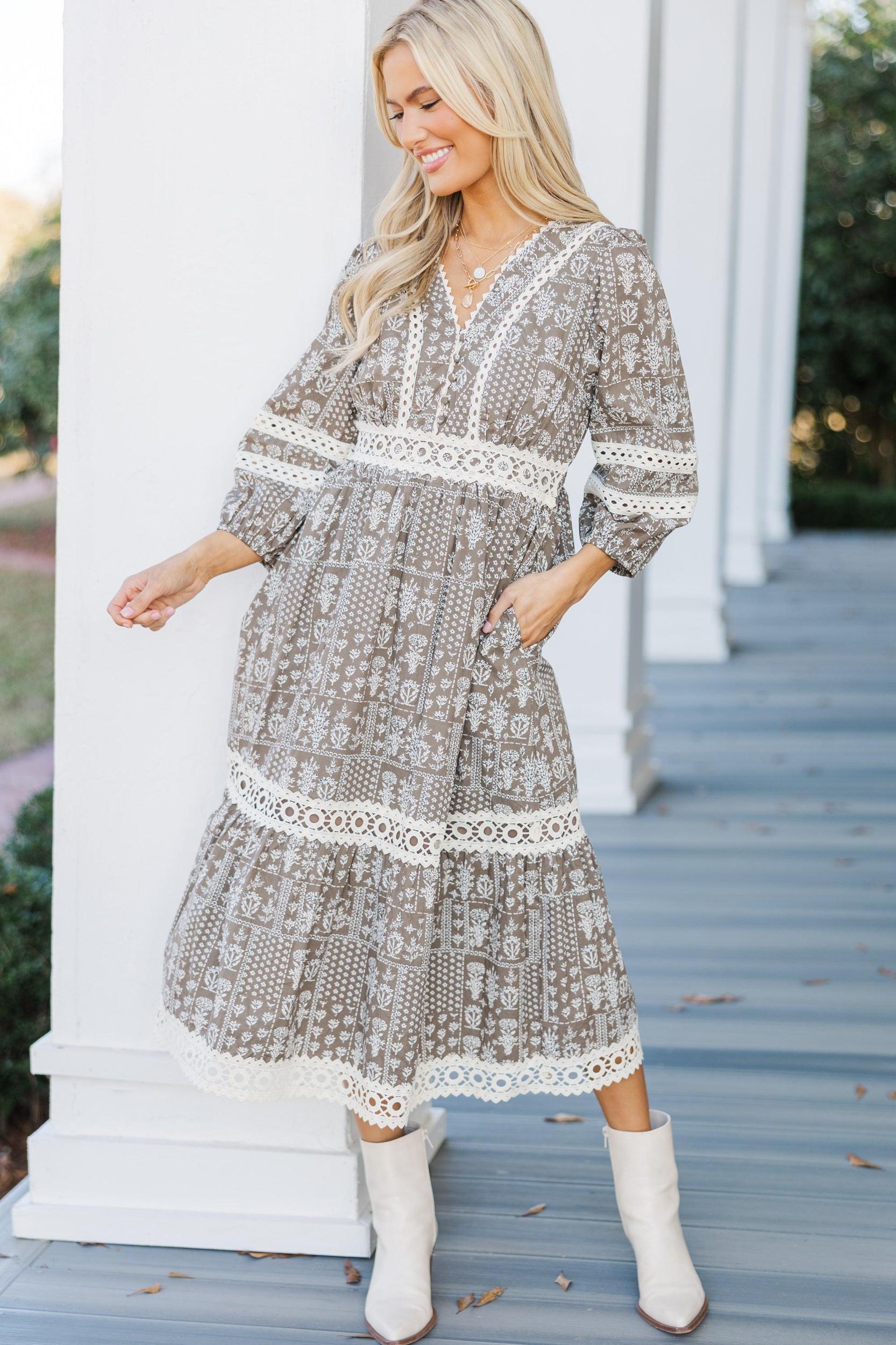 More To It Mocha Brown Floral Midi Dress Female Product Image