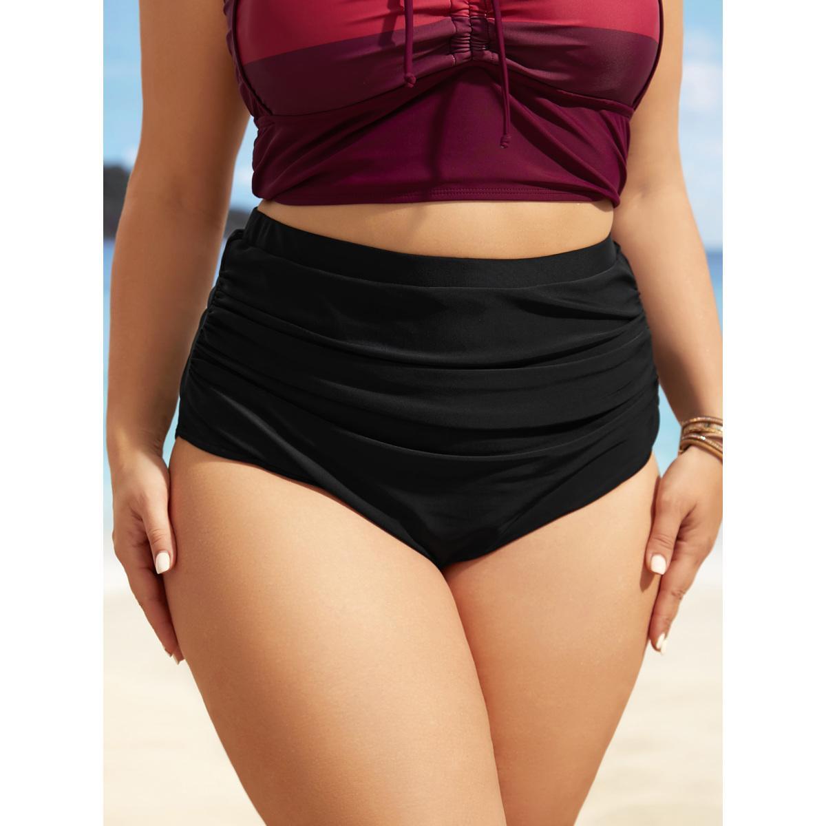 Plus Size High Rise Tie Knot Gathered Swim Bottom Women's Swimwear Black Beach Tie knot High stretch Skinny High Rise Curve Swim Bottoms BloomChic 22-24/3X Product Image