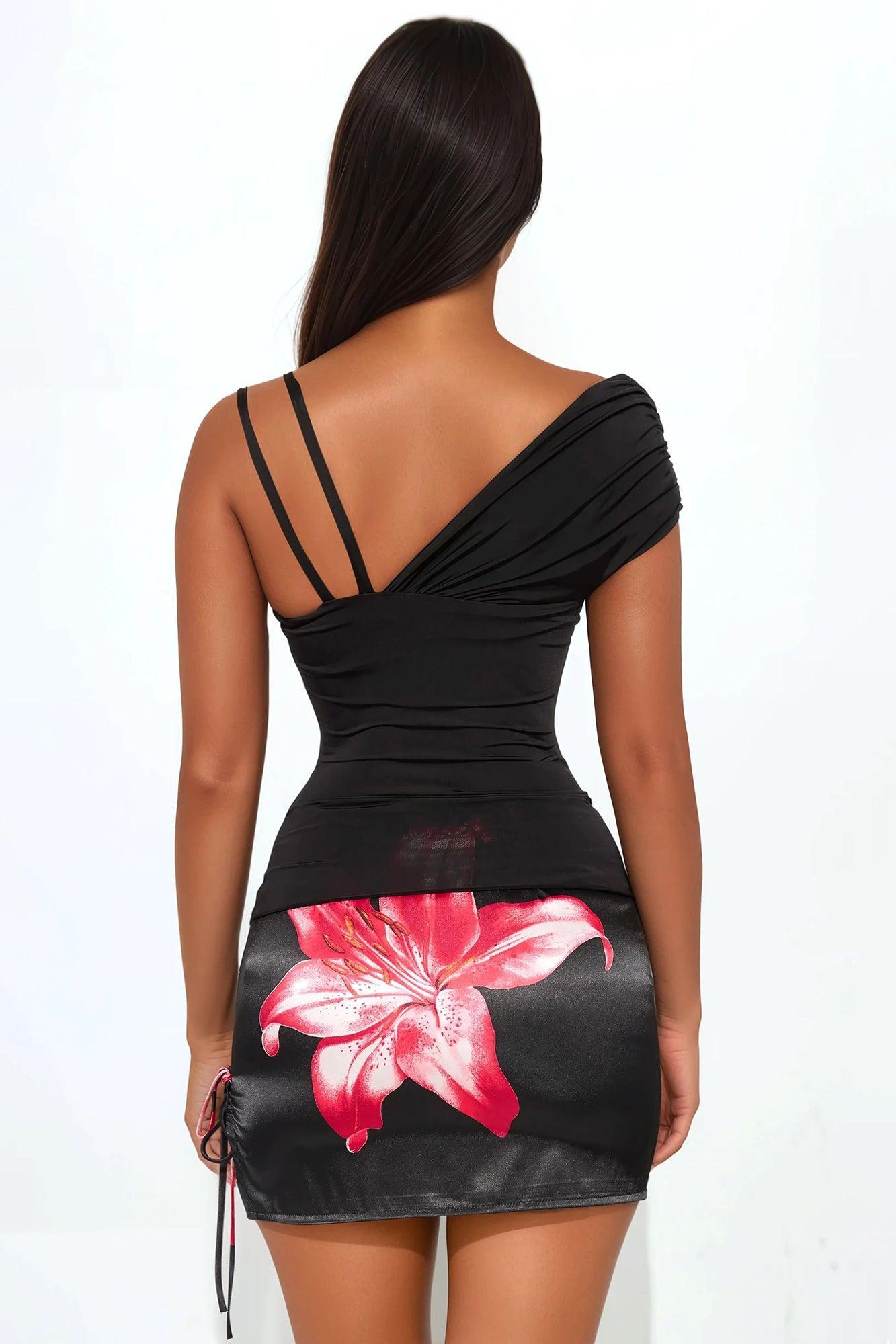 Buckle Me Up Ruched Off Shoulder Top - Black Product Image
