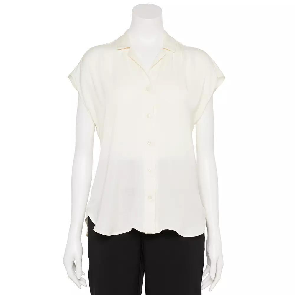 Women's Nine West Adaptive Short Sleeve Button Down Lapel Collar Shirt, Size: Small, Mineral Black Product Image
