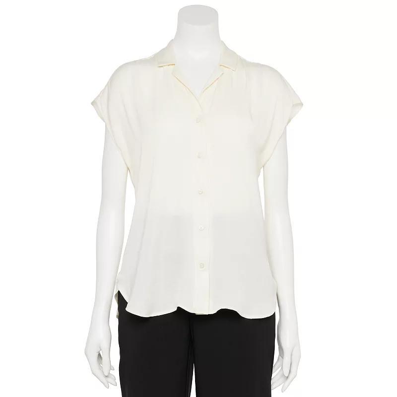 Women's Nine West Adaptive Short Sleeve Button Down Lapel Collar Shirt, Size: Small, Mineral Black Product Image