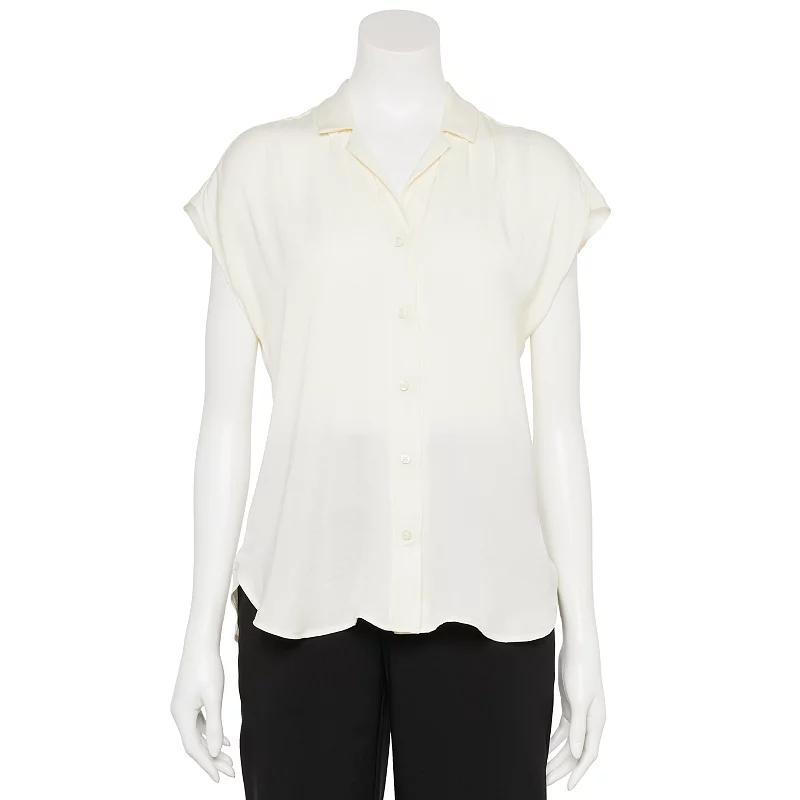 Women's Nine West Adaptive Short Sleeve Button Down Lapel Collar Shirt, Size: Small, Mineral Black Product Image