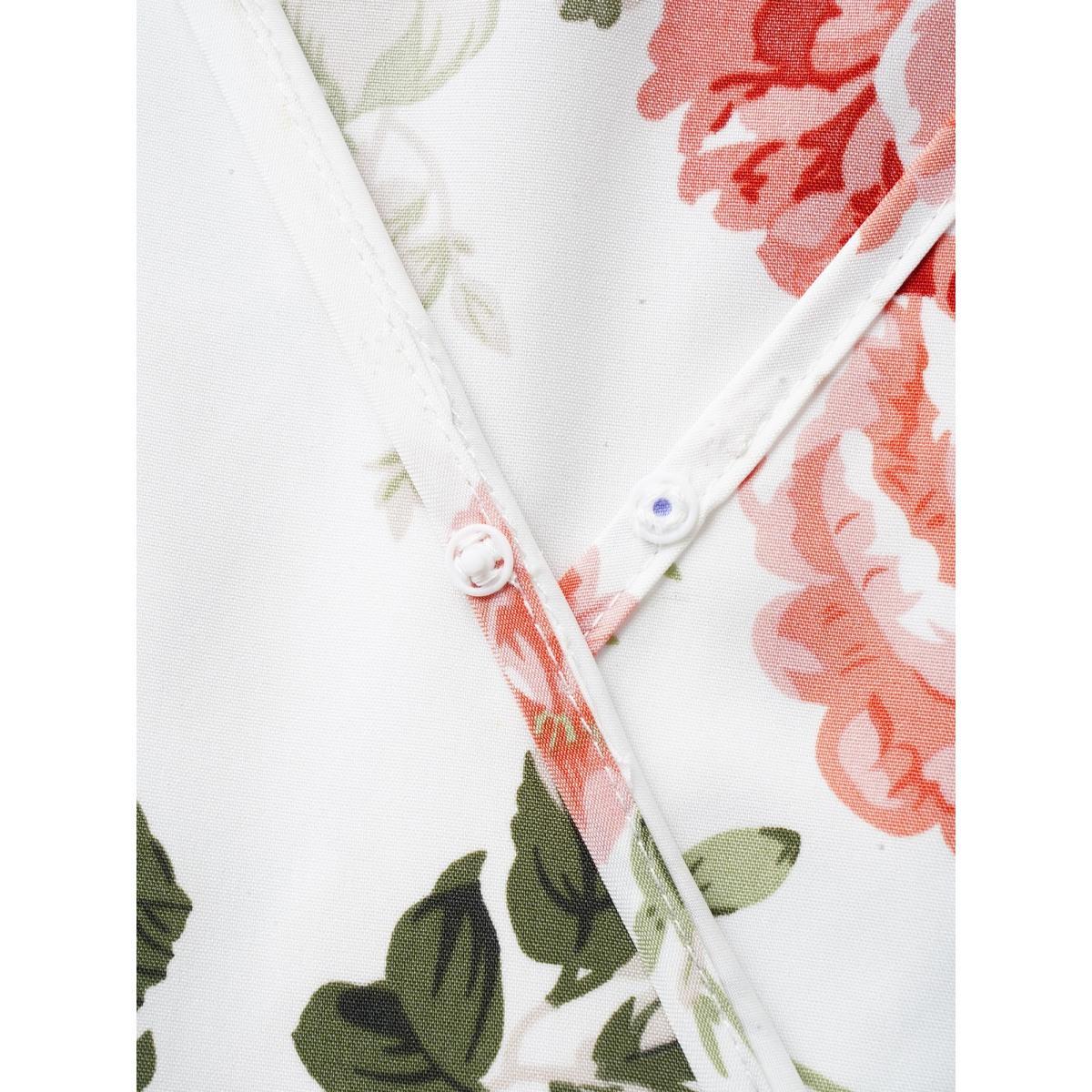 Plus Size Surplice Neck Floral Cap Sleeve Dress Ivory Women Elegant Texture V-neck Cap Sleeve Curvy BloomChic 22-24/3X Product Image