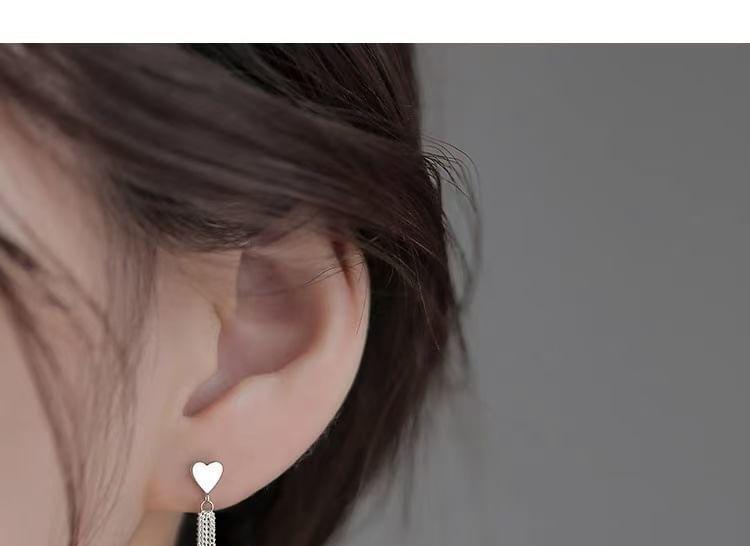 925 Sterling Silver Heart Drop Earring Product Image