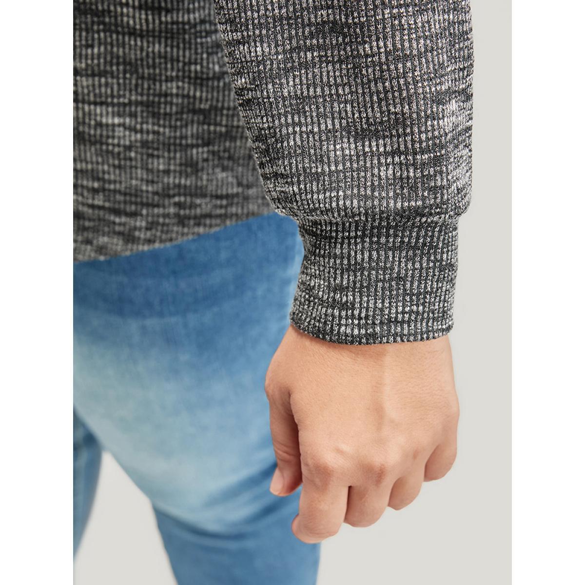 Plus Size Solid O Ring Zip Rib Knit Long Tee DimGray Women Elegant Zipper Plain Lapel Collar Dailywear T-shirts BloomChic 10/M Product Image