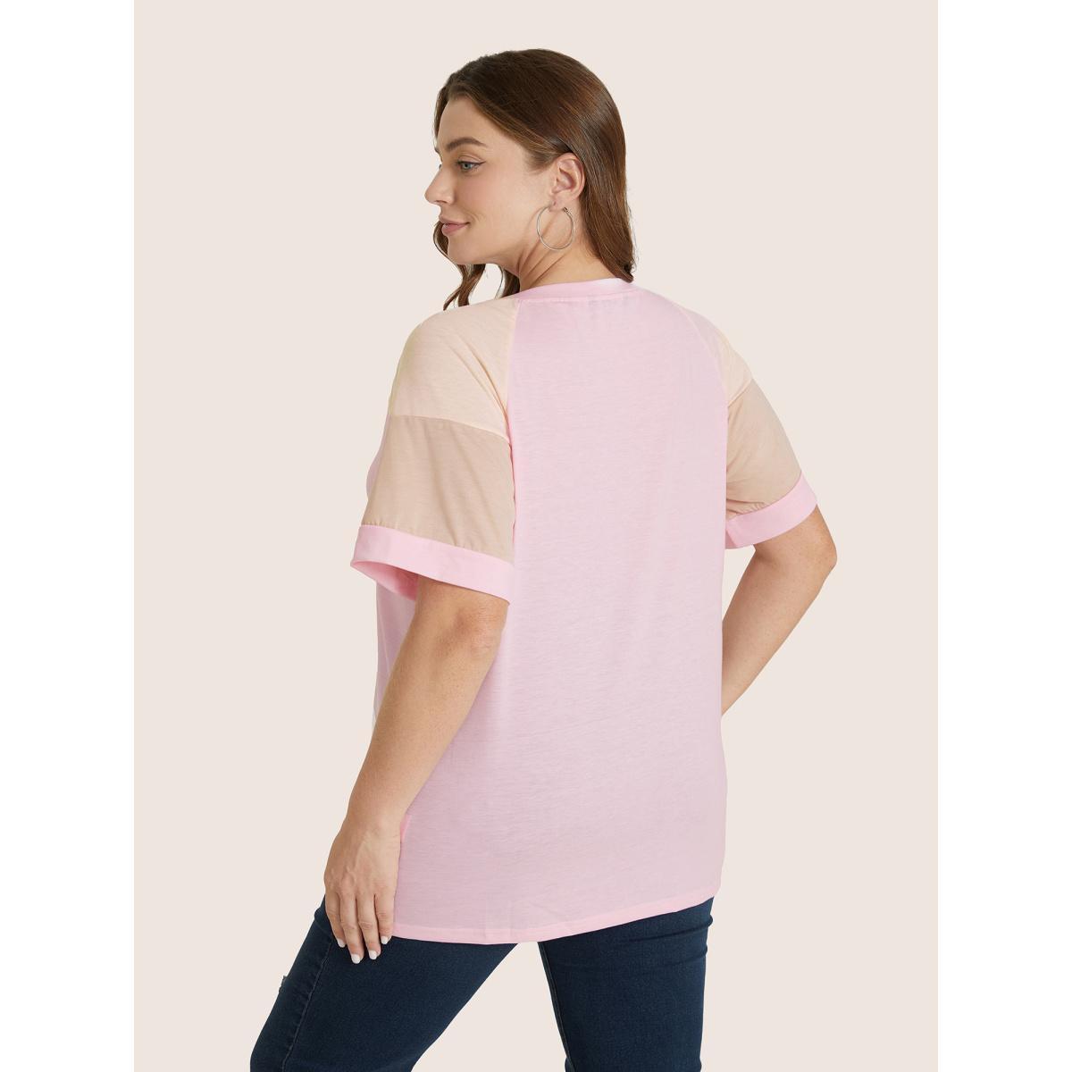 Plus Size Colorblock Contrast Crew Neck Raglan Sleeve T-shirt Crepe Women Casual Contrast Colorblock Everyday T-shirts BloomChic 18-20/2X Product Image
