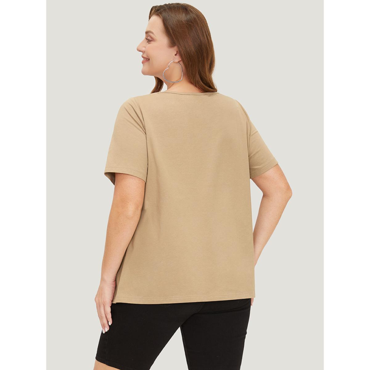 Plus Size UltraCool Solid Scoop Neck Slightly Stretchy T-shirt Tan Women Basics Plain Scoop Neck Dailywear T-shirts BloomChic 30/6X Product Image