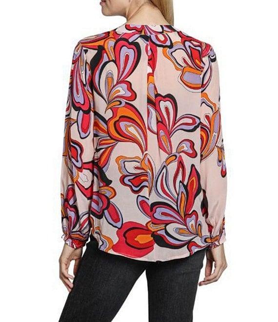 APNY Woven Floral Print V-Neck Long Sleeve With Tassel Top Product Image