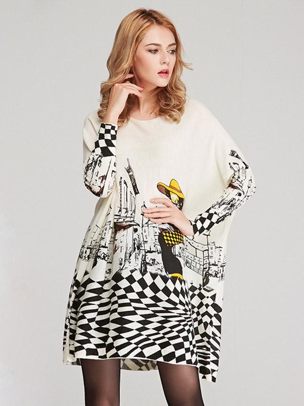 Vintage Loose Printed Split-Joint Sweater Product Image