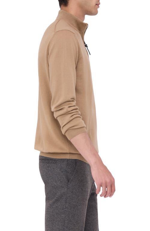 BUGATCHI Merino Wool Quarter Zip Pullover In Camel Product Image