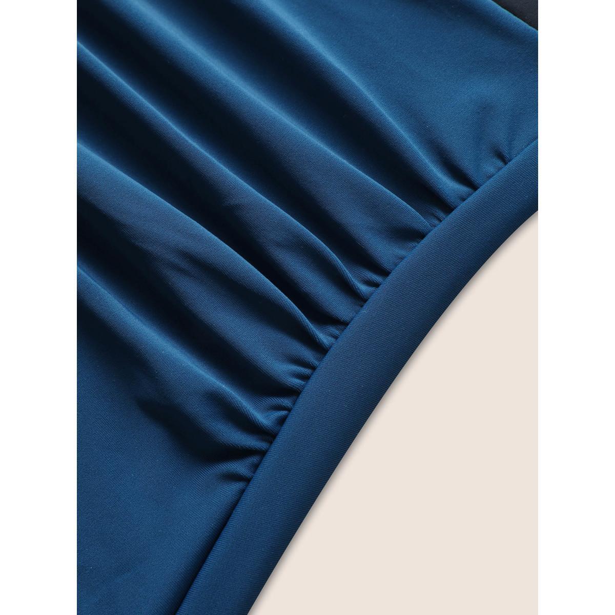 Plus Size Contrast Trim Keyhole Gathered One Piece Swimsuit Women's Swimwear Indigo Beach Gathered Curve Bathing Suits High stretch One Pieces BloomChic 22-24/3X Product Image