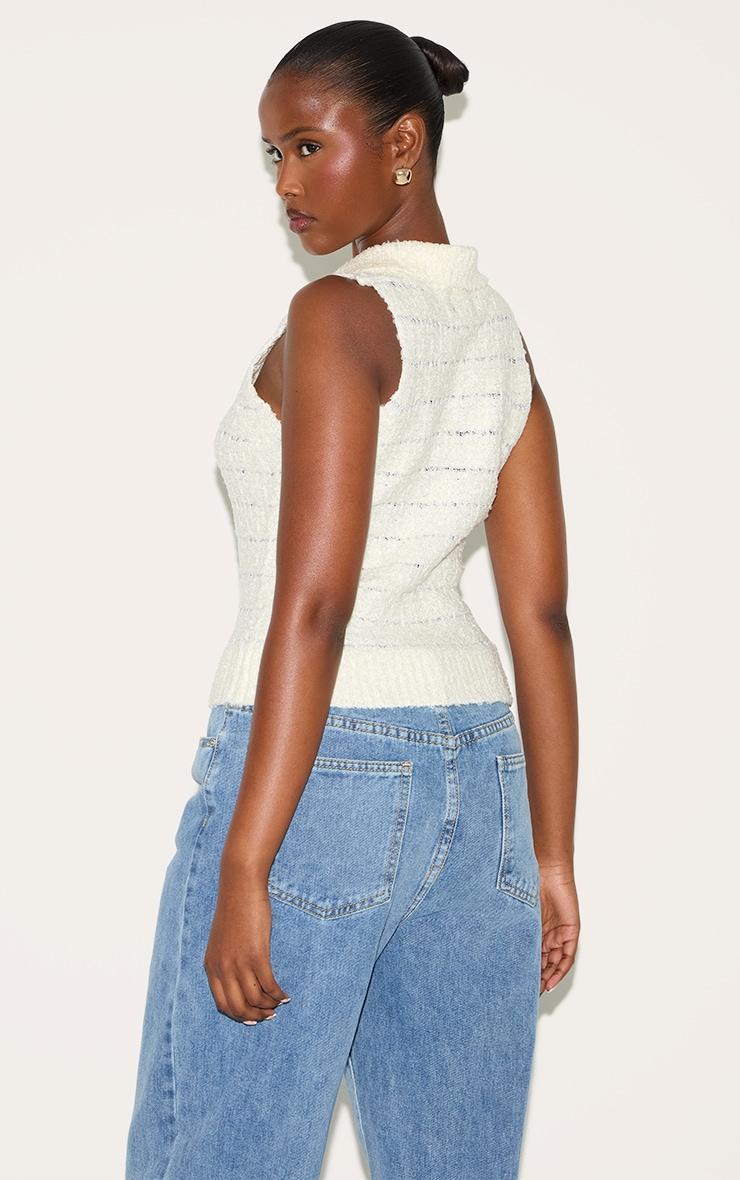 Cream Boucle Knit Button Through Collar Detail Vest Product Image