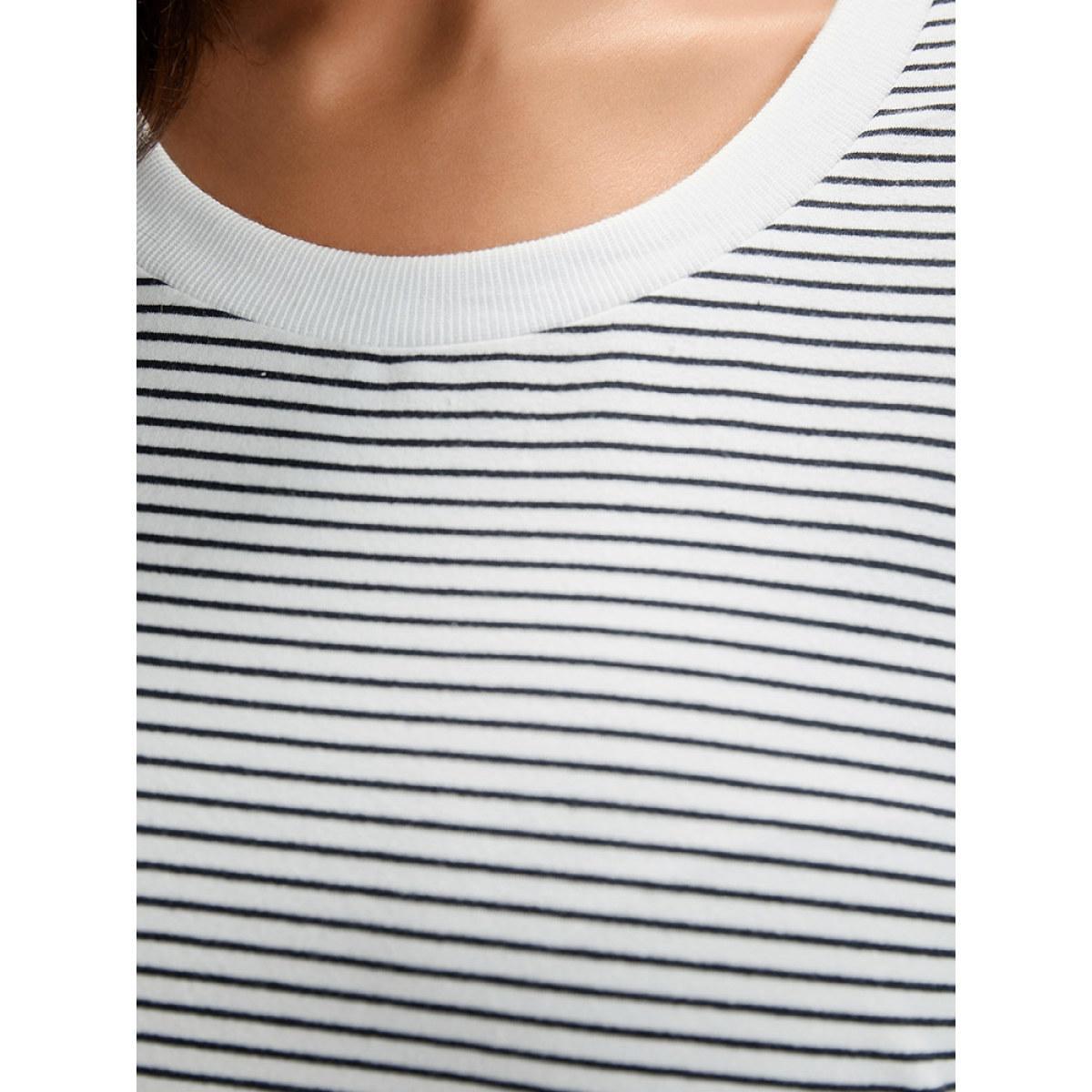 Plus Size Cotton Striped Striped Sweatshirt Women Indigo Casual Elastic cuffs Round Neck Everyday Sweatshirts BloomChic 12/L Product Image