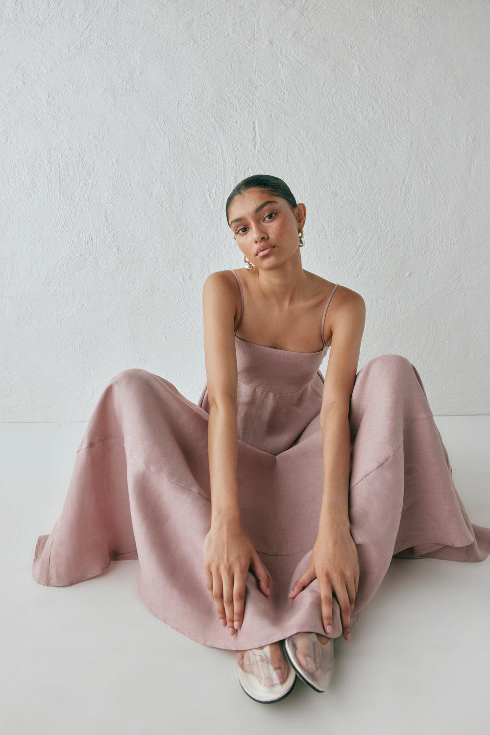 Behati Linen Maxi Dress Blush Product Image