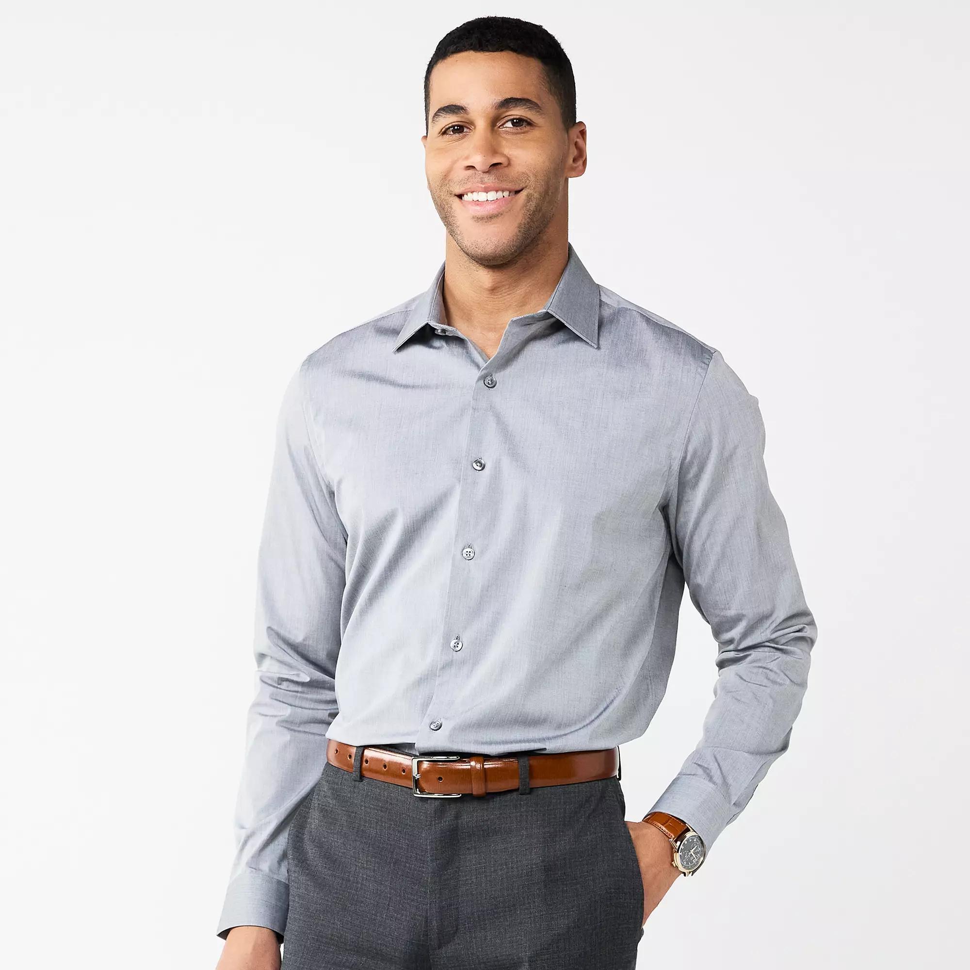 Men's Apt. 9® Premier Flex Solid Regular-Fit Wrinkle Resistant Dress Shirt, Size: Large-34/35, Silver Product Image