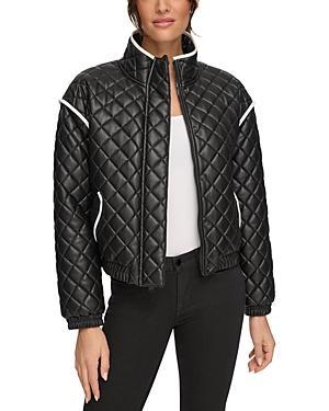 Andrew Marc Sport Womens Quilted Faux Leather Bomber Jacket With Contrast Trim Product Image