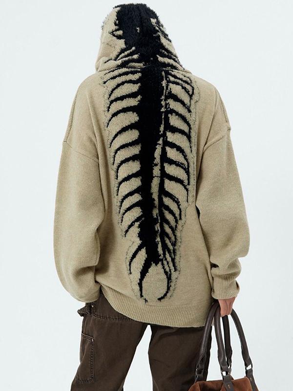 Skull Jacquard Hooded Pullover Sweater Product Image
