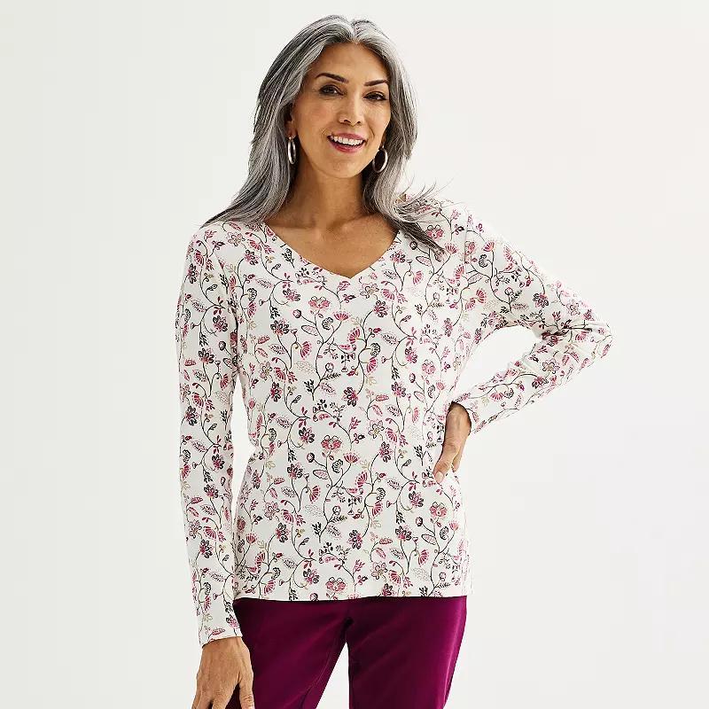 Women's Croft & Barrow® Essential Long Sleeve V-Neck Tee, Size: Medium, Red Medallion Product Image