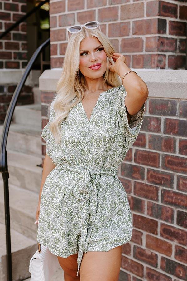 Mykonos Muse High Waist Linen-Blend Floral Shorts in Olive Curves Product Image
