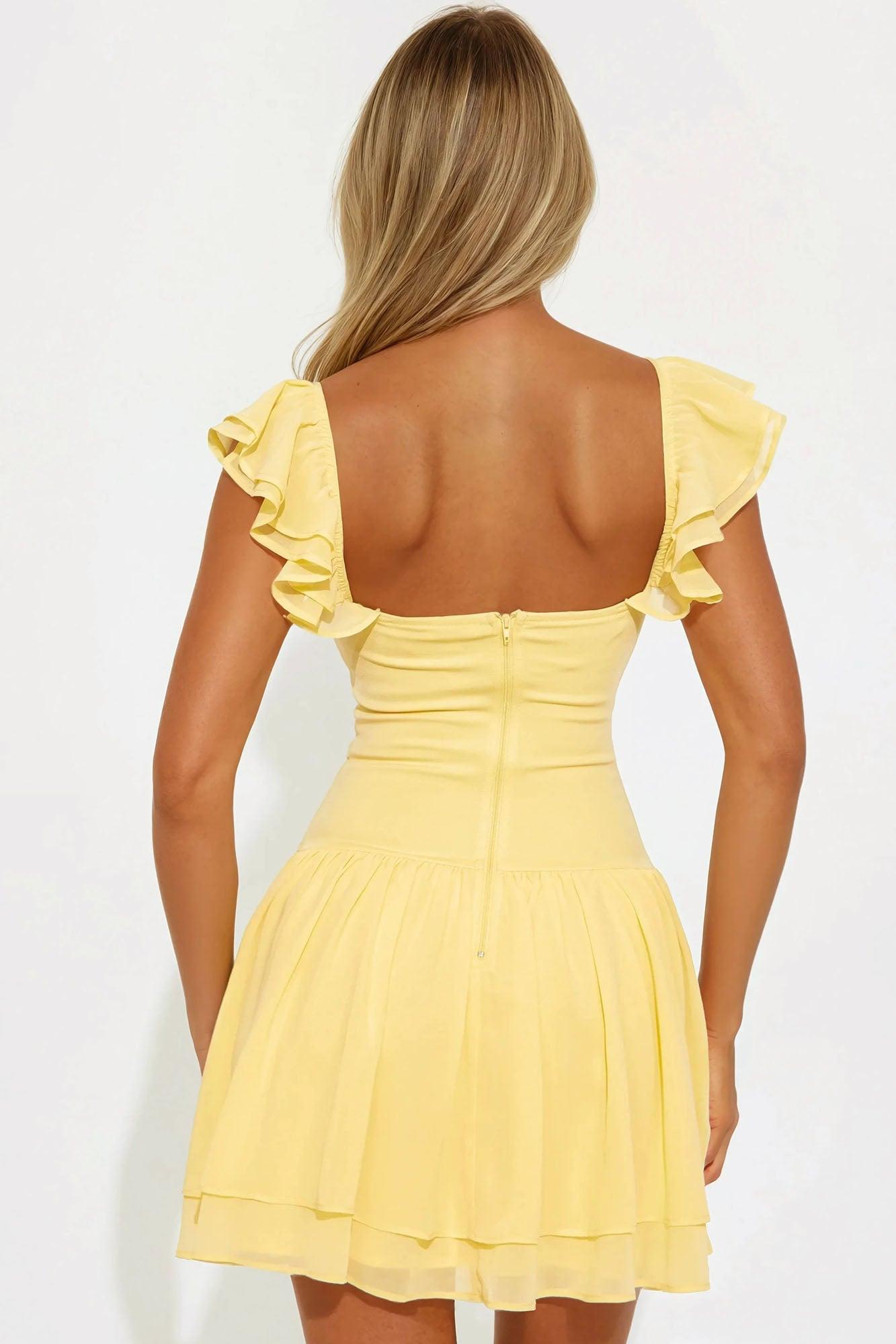 Melina Chiffon Micro Mini Dress - Yellow Product Image