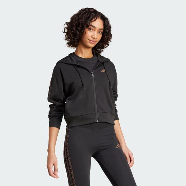 adidas Essentials Seasonals Animal French Terry Full-Zip Hoodie Wonder White XL Womens Product Image