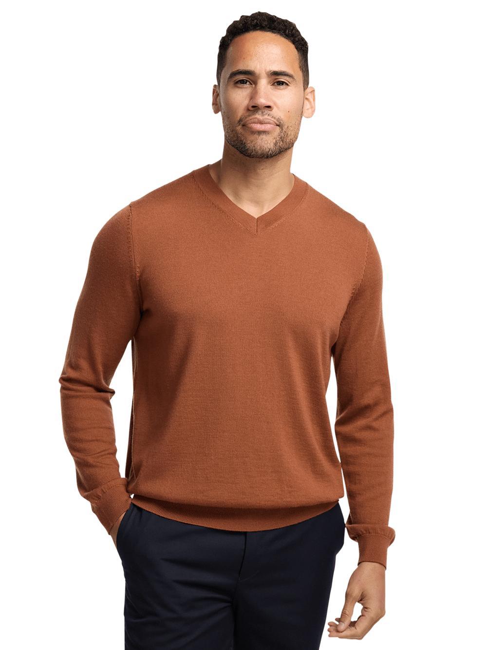 Merino Wool V-neck Sweater - Copper Product Image