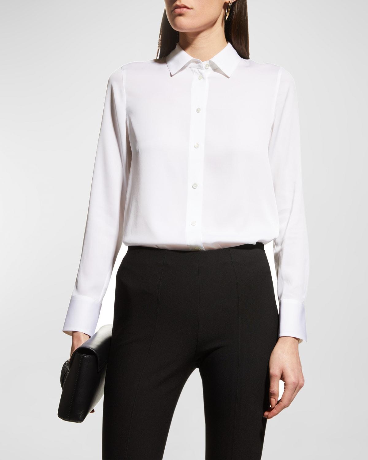 Slim-Fit Long-Sleeve Stretch-Silk Blouse Product Image