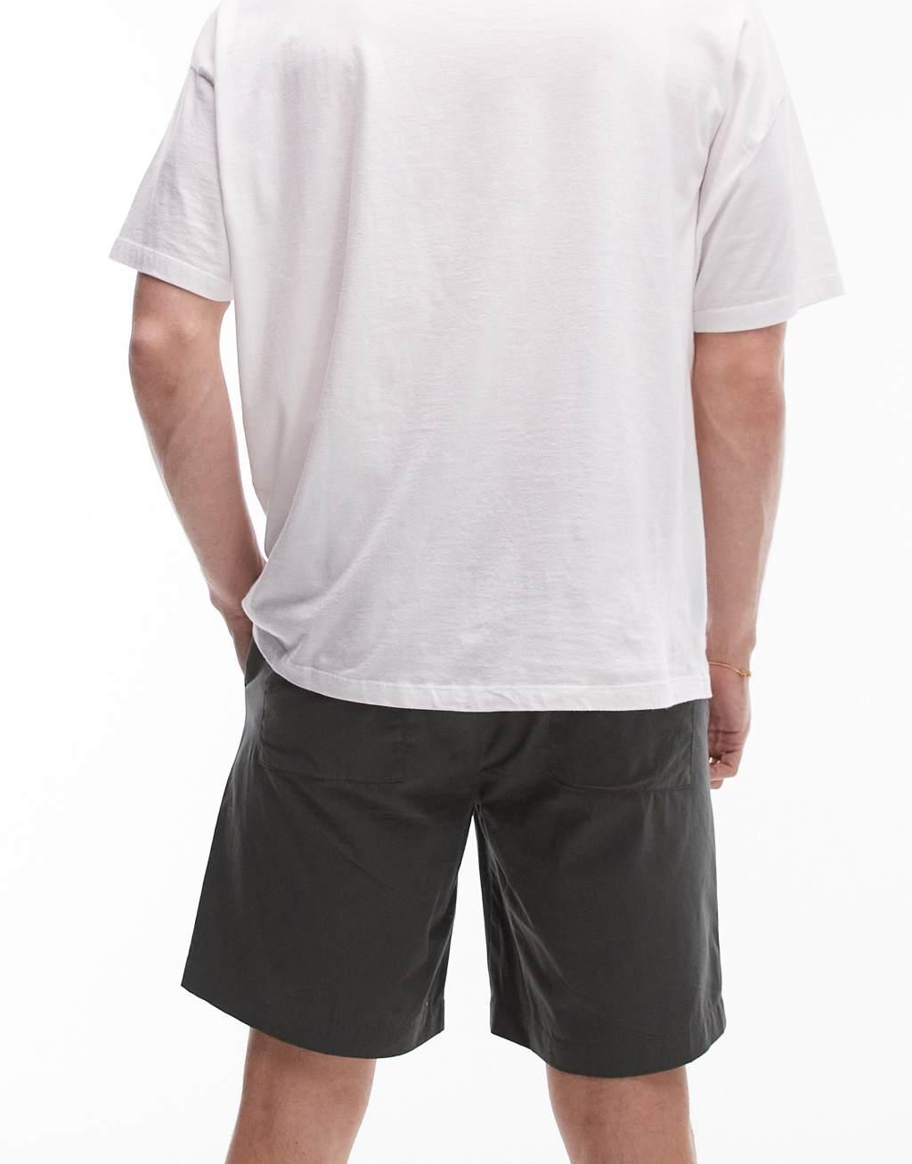 Topman elastic waistband shorts in khaki Product Image