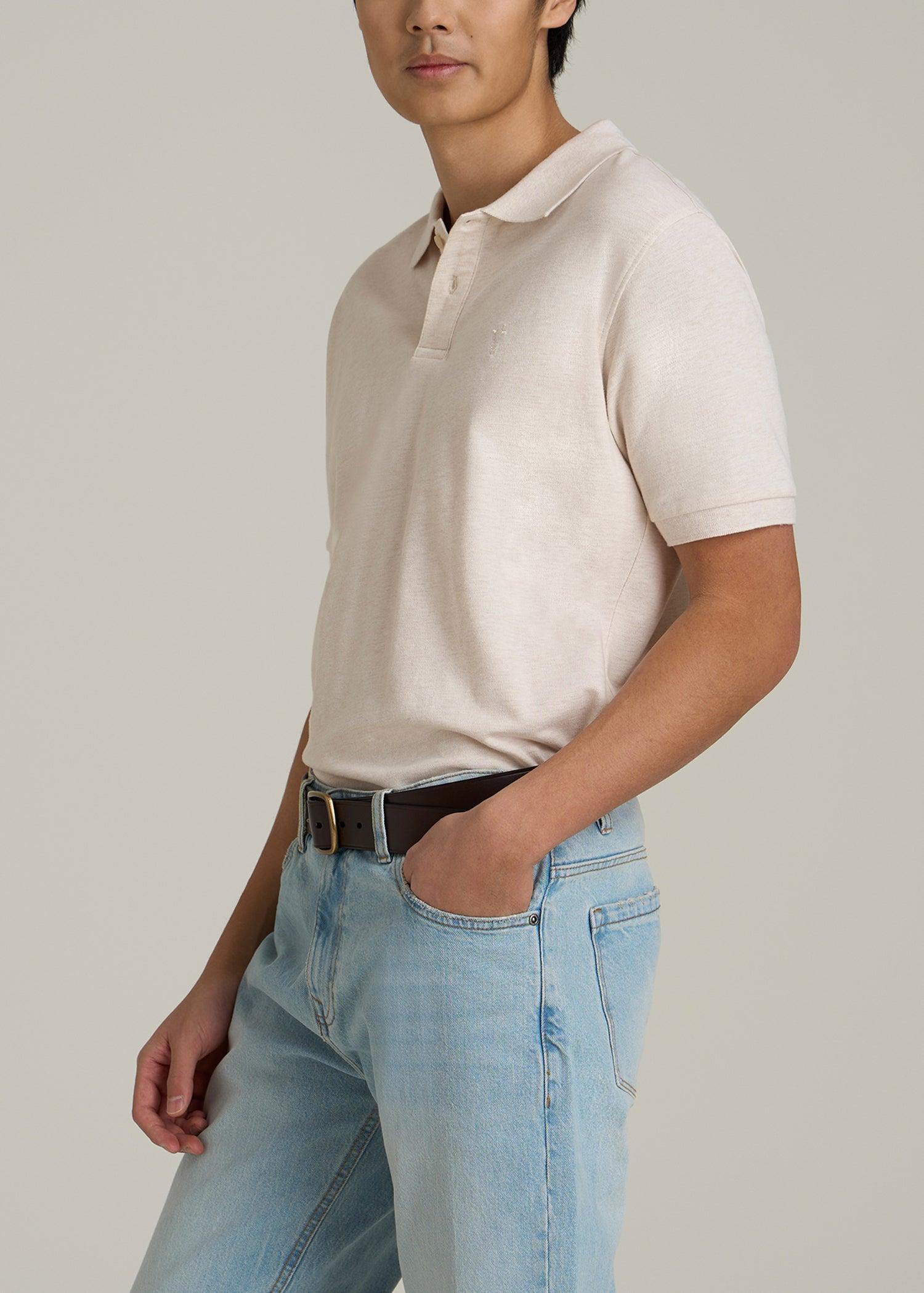 Men's Tall Classic Polo with Embroidered Logo in Heathered Oatmeal Product Image